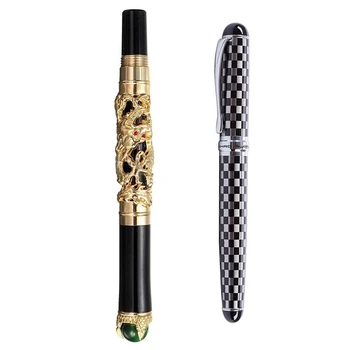 JINHAO 2 шт., роскошная 18 кг, 0,5 мм, золотая авторучка Dragon Dragon с перьевой ручкой для шахматной доски X750