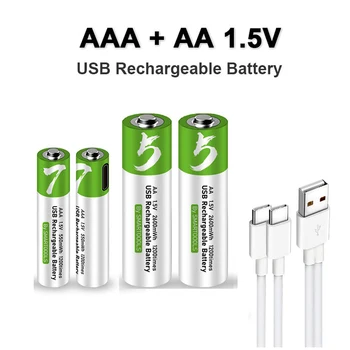 2 шт. AA + AAA USB аккумуляторная батарея 1,5 В AA 2600 МВтч/AAA 550 МВтч литий-ионные аккумуляторы для мыши, часов, бритвы, термометра + кабель TYPE-C