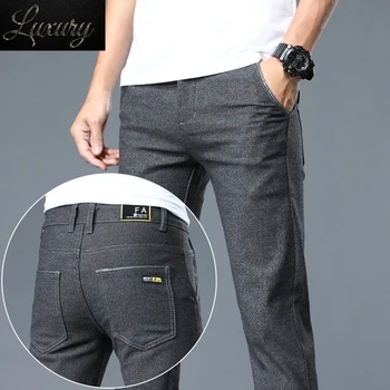 Классические брюки из мягкого хлопка, мужские деловые повседневные брюки 2023, весенние новые прямые облегающие модные серо-черные брендовые брюки