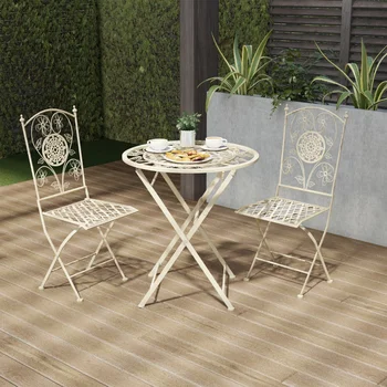Роскошный Домашний складной набор для бистро - Стол и стулья из 3 предметов с решеткой и цветочным рисунком - Уличная мебель для сада на открытом воздухе