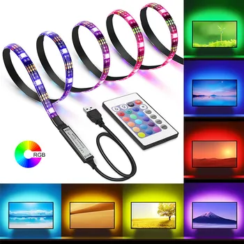 USB RGB Светодиодная лампа Постоянного тока 5 В, Гибкая светодиодная лента для телевизора, подсветка настольного шкафа, Светодиодная лента SMD 2835, диод