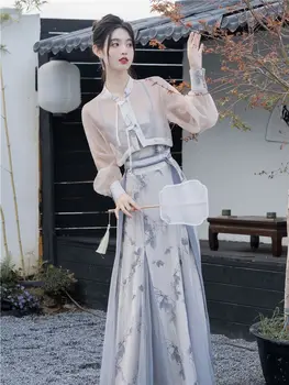 2023 летнее платье в винтажном стиле, шифоновое платье с восточным национальным цветком, женское новое китайское платье в восточном стиле, улучшенная одежда hanfu