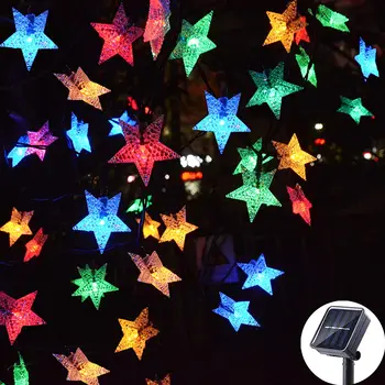 Рождественское Украшение Сказочный Свет Солнечной Энергии LED Star String Light Наружная Гирлянда Новогодняя Свадебная Вечеринка Садовая Лампа Водонепроницаемый