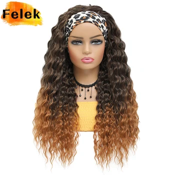 Длинные Вьющиеся синтетические парики с повязкой на голову для чернокожих женщин, Натуральный парик с водной волной, Бесклеевые термостойкие волосы из органического волокна