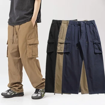 Увядший разноцветный комбинезон с карманами, Свободные повседневные брюки в американском стиле, прямые брюки-карго в стиле ретро, мужские 2XL 3XL 4XL
