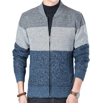 Холодный Зимний свитер, пальто, Стильные мужские вязаные кардиганы в полоску контрастного цвета с V-образным вырезом, приталенный крой для осенне-зимнего гардероба