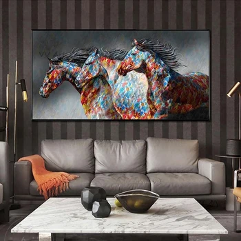 Настенное изображение животного Ручной работы, абстрактная лошадь, картина маслом, холст, Цветное художественное произведение, Нож Для украшения гостиной