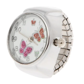 Женские часы с аналоговым циферблатом и кольцом на палец с бабочкой Эластичный подарок для Креативи