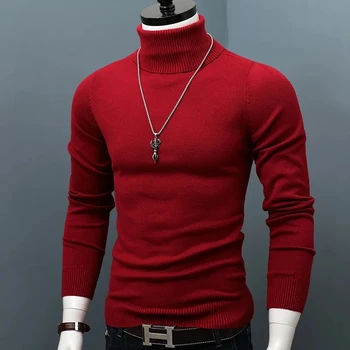 Зимний толстый теплый свитер, Мужские свитера с высоким воротом, Приталенный пуловер, Мужской Классический Брендовый Повседневный мужской свитер
