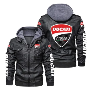 2023 Новые Мужские кожаные куртки DUCATI, Зимняя Повседневная Мотоциклетная куртка из искусственной кожи, Байкерские кожаные пальто, Брендовая одежда, Размер ЕС