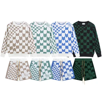 Трикотажные шорты RHUDE полной серии 23ss, винтажный жаккард цвета кешью 1: 1, высококачественная Свободная мужская женская толстовка