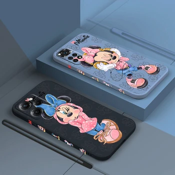 Розовый мультфильм Минни Для Xiaomi Redmi Note 12 11 11T 10 10S 9 9S 9T 8 8T 7 Pro Plus Скоростной Жидкий Чехол Для телефона с левой Веревкой
