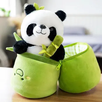 Новая бамбуковая панда Плюшевая мягкая игрушка Мягкая Бамбуковая сумка Имитация Плюшевой Панды Милая Подушка Панда Кошка Кукла Подарок Ребенку на День рождения