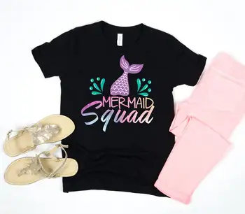 Рубашка на день рождения русалки - Mermaid Squad - Рубашка русалки для девочек - Детская футболка с коротким рукавом Mermaid SirtYouth