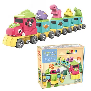Разбираем игрушки-роботы 5 В 1 Поезд с динозавром Игрушки-роботы для детей Строительные игрушки Набор транспортных средств для детей Подарок на День рождения для дошкольников