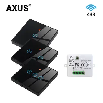 AXUS Настенный выключатель света Беспроводной RF433 МГц, Стеклянная панель, Ночник, сенсорный выключатель, Пульт дистанционного управления для обустройства дома