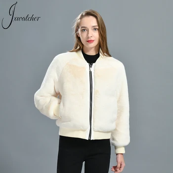 Женская зимняя шуба Jxwatcher, однотонная куртка-бомбер с длинными рукавами из искусственного меха, мягкая и удобная бейсбольная форма, Новая