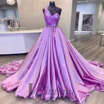 Романтическая фиолетовая принцесса с кристаллами на одно плечо, без рукавов, Вечерняя складка для женщин, сшитая на заказ, вечерние платья для выпускного вечера