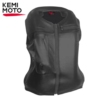 KEMIMOTO Мотоциклетный жилет с подушкой безопасности, Защитное снаряжение, Мужская Кожаная куртка, Мотоциклетная куртка, Мото Жилет, Сумка для безопасности, Кожа, Прочный