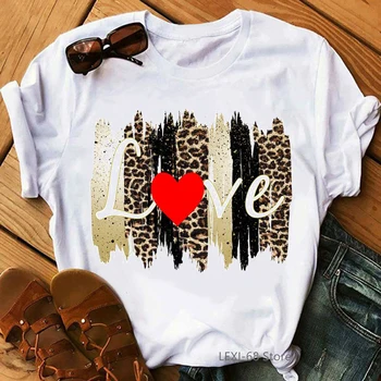 Футболка с графическим принтом Leopard Love, Женская одежда, Летняя мода 2021, Сексуальная футболка, Женская рубашка Harajuku, Уличная футболка