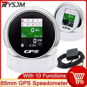 HD 85 мм GPS спидометр, 10 функций, Водонепроницаемый TFT экран, цифровой тахометр, одометр с GPS антенной для автомобиля, лодки, мотоцикла
