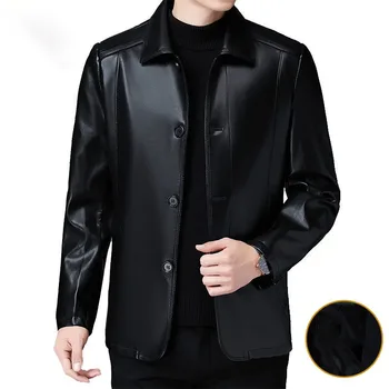 Однобортное мужское пальто из овчины, весна-осень, куртка из натуральной кожи с отложным воротником, высококачественная водонепроницаемая мужская верхняя одежда