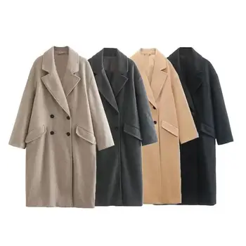 Новое женское зимнее шерстяное пальто большого размера, Шерстяное Пальто с длинным рукавом, Корейская мода, Свободная куртка в стиле ретро, Тренчкот