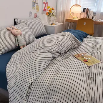 Простые хлопковые постельные принадлежности в японском стиле, пододеяльник из четырех частей, простыни для студенческого общежития