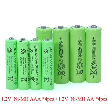 4шт 1,2 В NI-MH AAA батареи 600 мАч Перезаряжаемая nimh батарея + 4шт 1,2 В Ni-Mh AA 2000 мАч NI-MH батарея для дистанционного управления