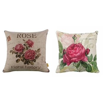 2X Декоративная наволочка из цветочного льна, наволочка для домашнего дивана, декоративная (цветок розы и 3 розы)