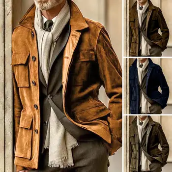 Ретро-ветровка, Стильный мужской тренч с несколькими карманами, пальто на зиму-осень, Функциональная Модная Верхняя одежда, Модная