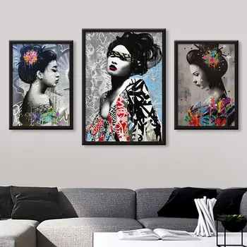 Японский художественный Плакат Гейши, картина на холсте, Граффити, Сексуальная Девушка, Настенные принты, Фреска для спальни, Современное украшение дома, Подарки для спальни