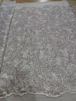 Новое Поступление Белой африканской кружевной ткани С вышивкой пайетками Высококачественная Нигерийская Швейцарская Вуалевая Кружевная ткань для платья 5 ярдов