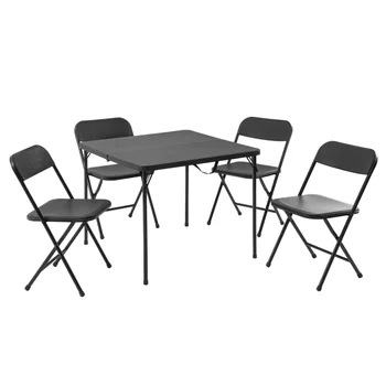 Стол для игры в карты из смолы и набор из четырех стульев, 5 предметов, черный