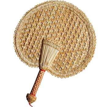 6X Ручной веер из плетеной соломы, Старый летний натуральный ручной веер, экологически чистый Круглый веер ручной работы