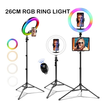 26 см RGB Кольцо для селфи, светодиодная лампа с подставкой для телефона, планшетного ПК, штатив, Кольцевые лампы для фотостудии для телефона, Макияж TikTok YouTube
