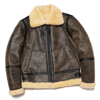 Новый B3 Из овечьей шерсти, Меховая куртка из овчины, Мужская куртка-бомбер, 3 Пальто из натуральной кожи, теплая зимняя одежда, Винтажные куртки, Мужские
