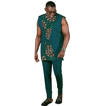 Модный Мужской комплект в нигерийском стиле, жилет в стиле пэчворк, Летние топы без рукавов + Футболка с принтом брюк и брючные наряды для вечеринок
