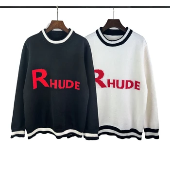 Новый жаккардовый свитер с надписью Red Rhude для Мужчин и женщин 1:1, высококачественные повседневные толстовки большого размера y2k