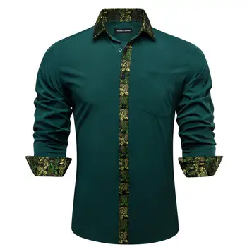 Дизайнерские рубашки для мужчин, Шелковые, с длинным рукавом, зеленые, с цветочным принтом, приталенная мужская блузка, Весна-осень, Повседневные топы с лацканами, Barry Wang
