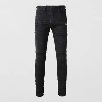 Модная Уличная Одежда, Мужские Джинсы, Черные, Стрейчевые, приталенные, сращенные Дизайнерские байкерские джинсы, Мужские Брендовые брюки в стиле хип-хоп с карманом на молнии, мужские