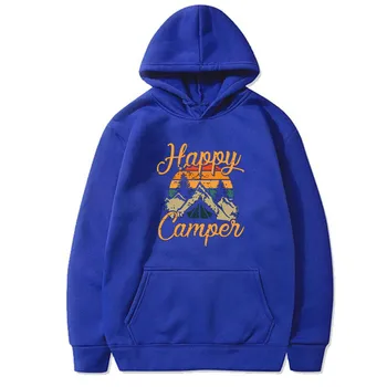 Флисовые толстовки с капюшоном и длинными рукавами с принтом Happy Camper, Толстовка Женская Осень 2020, Женская графическая толстовка