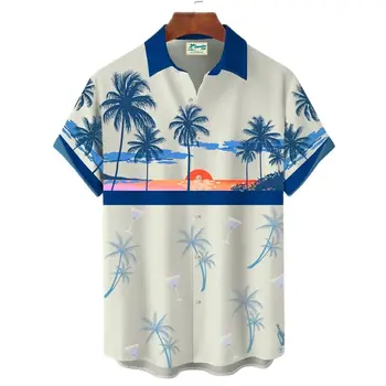 Пляжная рубашка для мужчин, модная летняя мужская рубашка с коротким рукавом, Свободная гавайская мужская одежда Большого размера, Повседневная праздничная футболка, топы