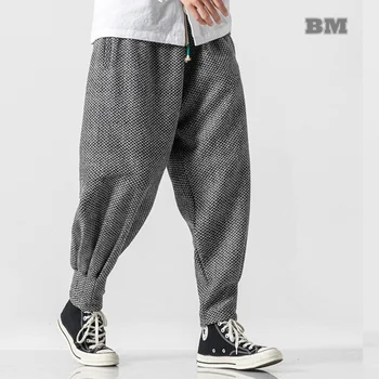 Bay Pants Мужские зимние шерстяные брюки arem, Мужские теплые брюки оверсайз в стиле Cinese, Мужские Японские повседневные клетчатые брюки