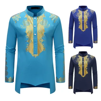 Роскошный Повседневный Исламский арабский халат Абайя в Дубае, Модный этнический принт, Воротник-стойка, Молодежная рубашка средней длины, пальто, мусульманская мужская одежда