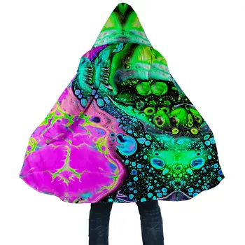 Зимний Мужской плащ CLOOCL, Красочное Психоделическое флисовое пальто с капюшоном с 3D принтом, Женская мода, Толстая теплая накидка, Прямая поставка
