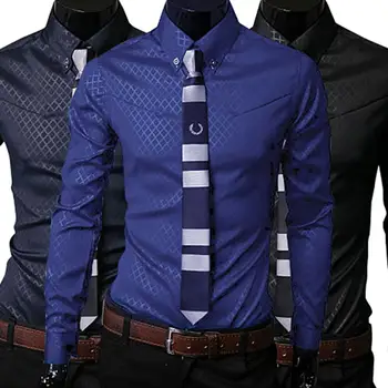 Модная мужская рубашка Argyle, роскошный деловой стиль, повседневная мужская рубашка с длинными рукавами, приталенная рубашка для мужчин