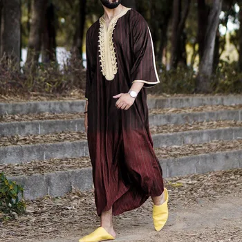 Исламский повседневный мусульманский халат Большого размера в полоску, мужская весенне-летняя мода, Арабская Джубба Тобе