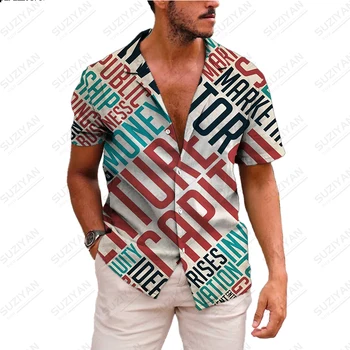 Летняя Гавайская Мужская Дорожная Рубашка с 3D Принтом 5xl, Пляжная Рубашка с Коротким Рукавом и Пуговицами, Повседневная Мужская Забавная Рубашка с Плакатом, Плюс Размер Camisa