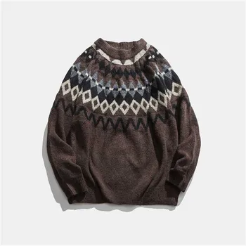 Осенне-зимние Пуловеры, Мужской свитер, Повседневная вязаная куртка, Свободная мешковатая уличная одежда в японском стиле
